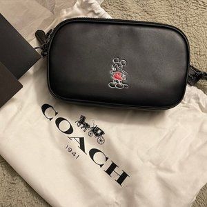 Mickey Coach Crossbody Purse Black Pink Interior